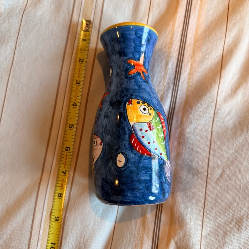 Piccadilly Amalfi Coast Italian Ceramic Vase - Hand Painted Fish Nautical Coral - Picture 10 of 11